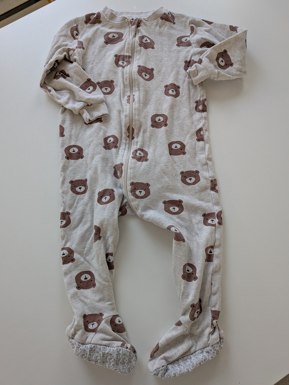 PEKKLE 5 For 25$ Bear-Print Footed One-Piece Pajamas - Neutral Brown